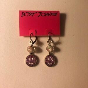 Vintage Betsey Johnson Floral Smiley Face Purple Earrings